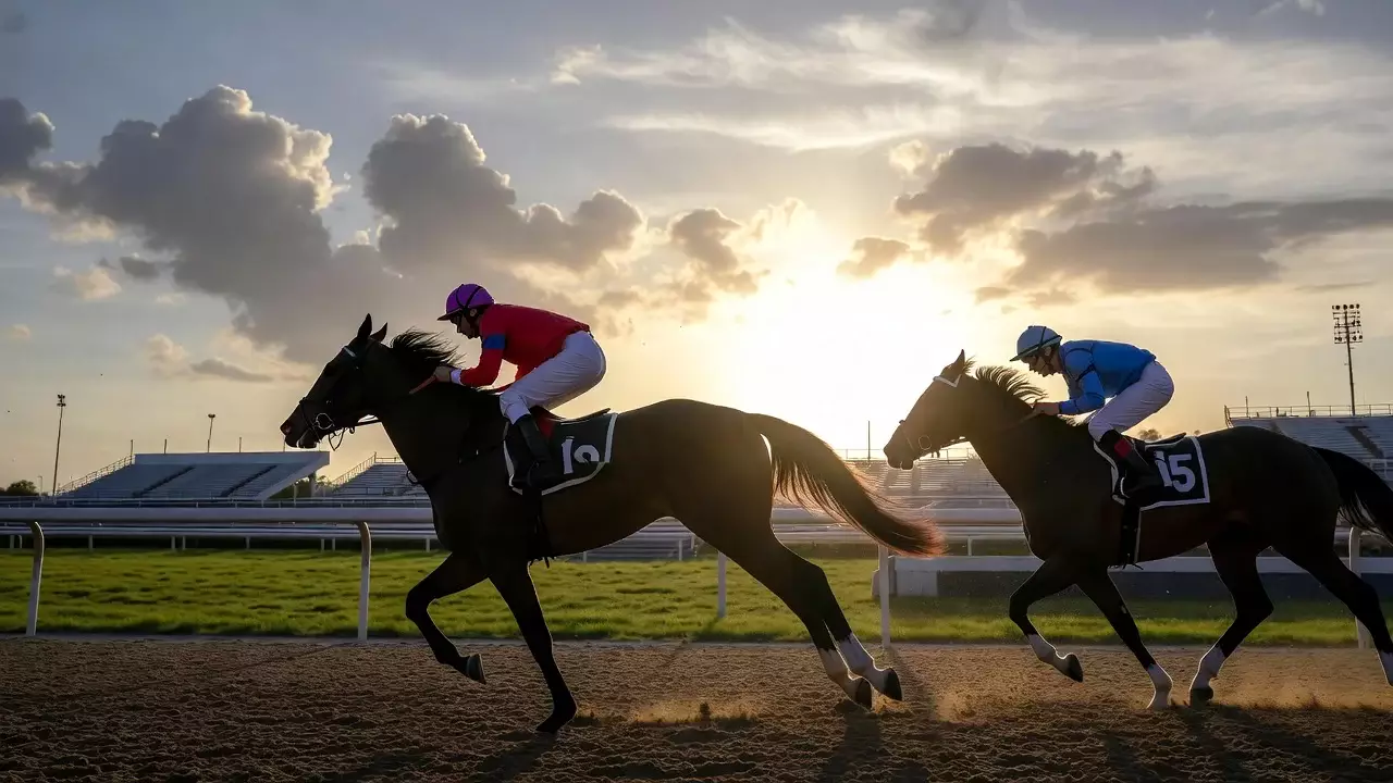 Jockey auf Vollblut überquert als Erster die Ziellinie