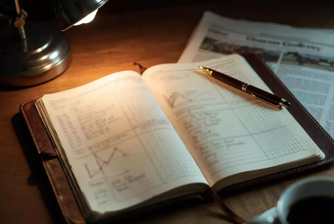 Offenes Notizbuch mit handschriftlichen Wettaufzeichnungen neben einem Stift